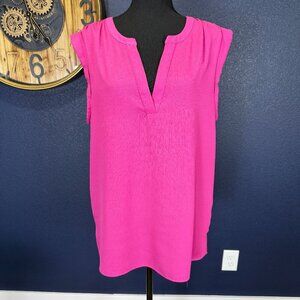 Ann Taylor Factory Hot Pink Deep V-neck Sleeveless Blouse, XL